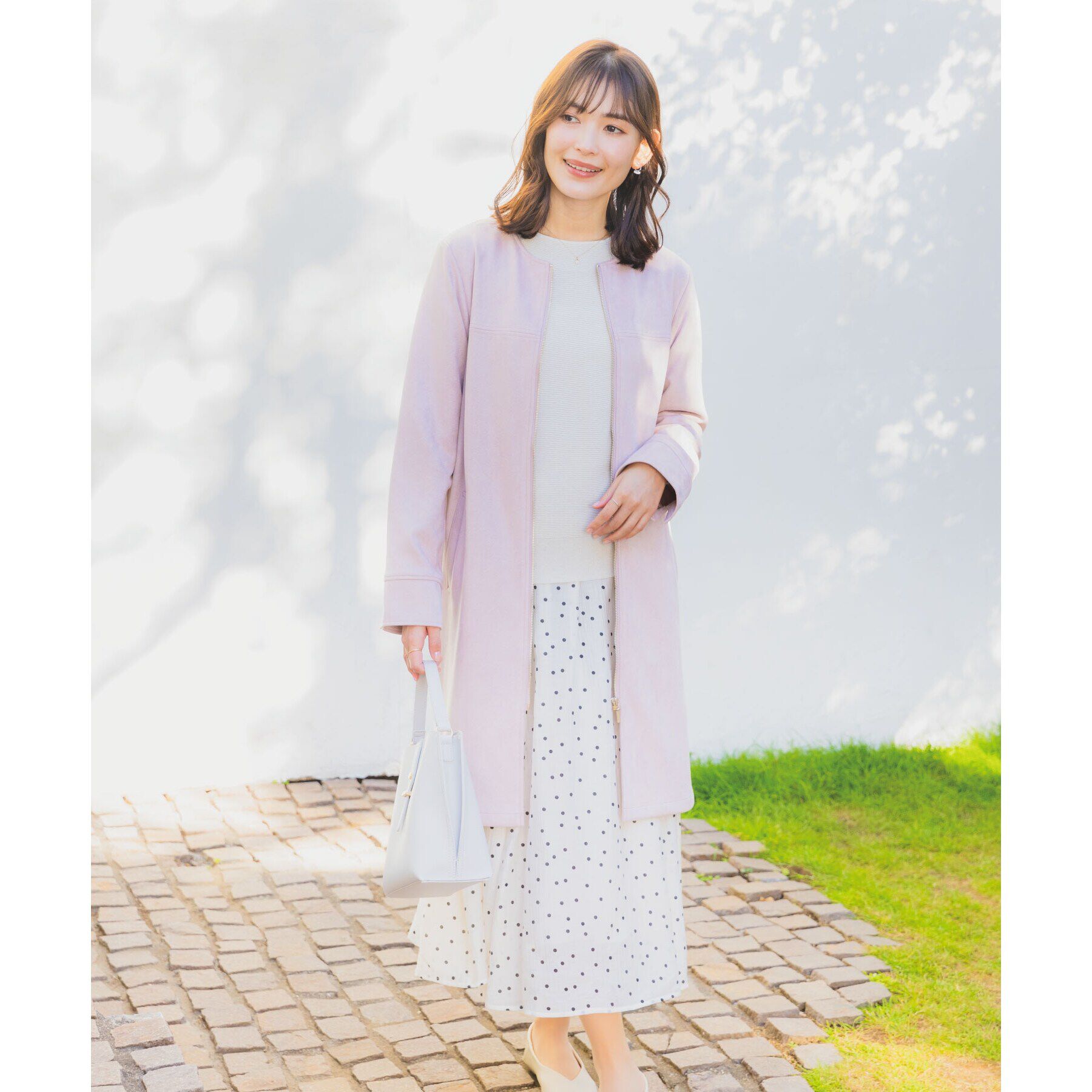 ITS&rsquo;DEMO「【通勤】カットフェイクスエードコート」|ノーカラーコート|