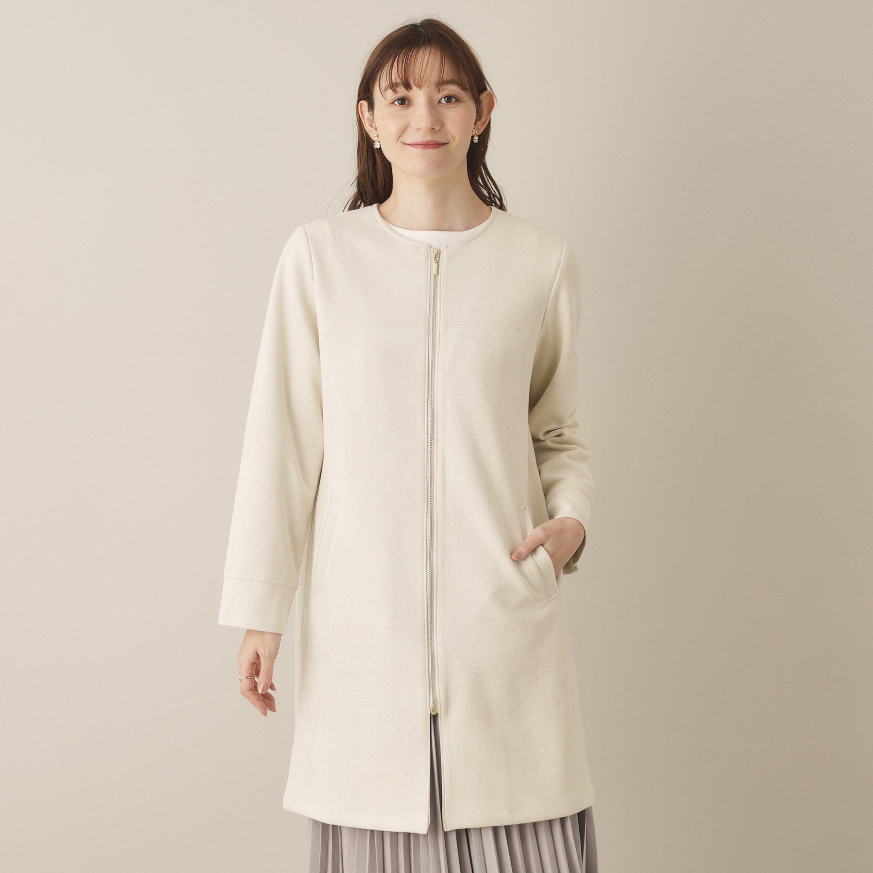 ITS&rsquo;DEMO「【通勤】カットフェイクスエードコート」|ノーカラーコート|