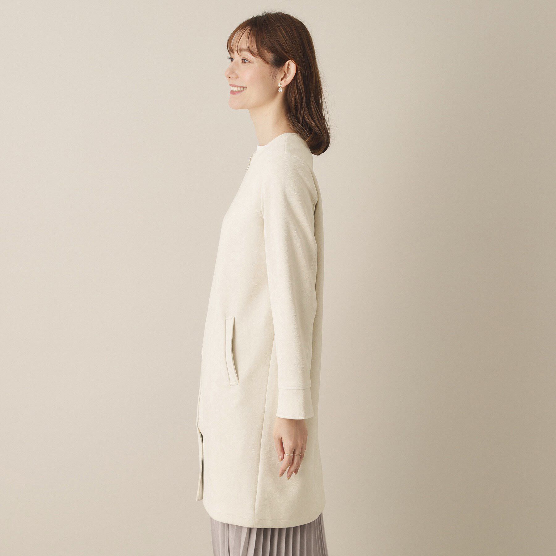 ITS&rsquo;DEMO「【通勤】カットフェイクスエードコート」|ノーカラーコート|