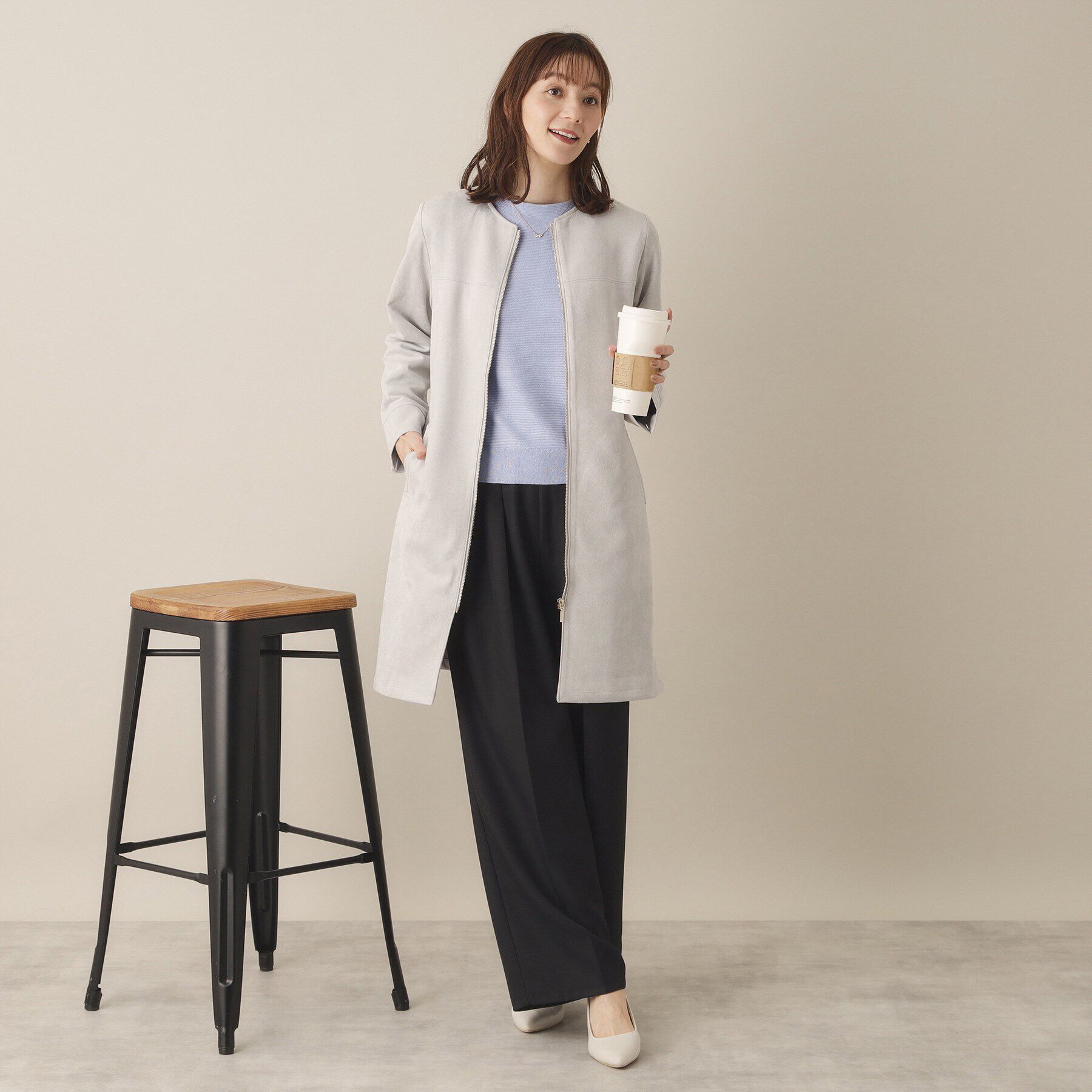 ITS&rsquo;DEMO「【通勤】カットフェイクスエードコート」|ノーカラーコート|