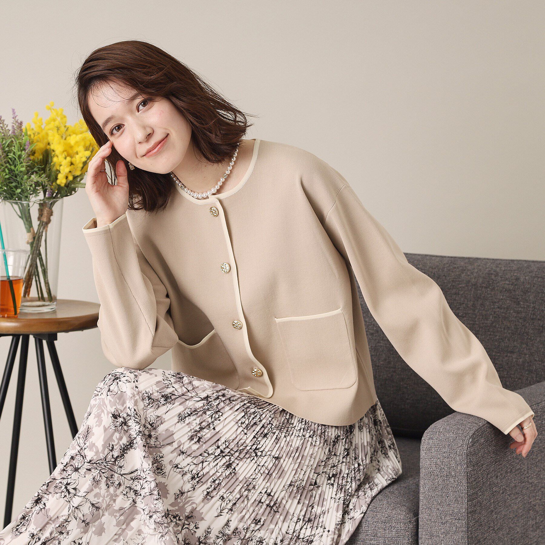 ITS&rsquo;DEMO「【通勤／手洗い可】配色ニットカーデ」|カーディガン|ライトベージュ(05