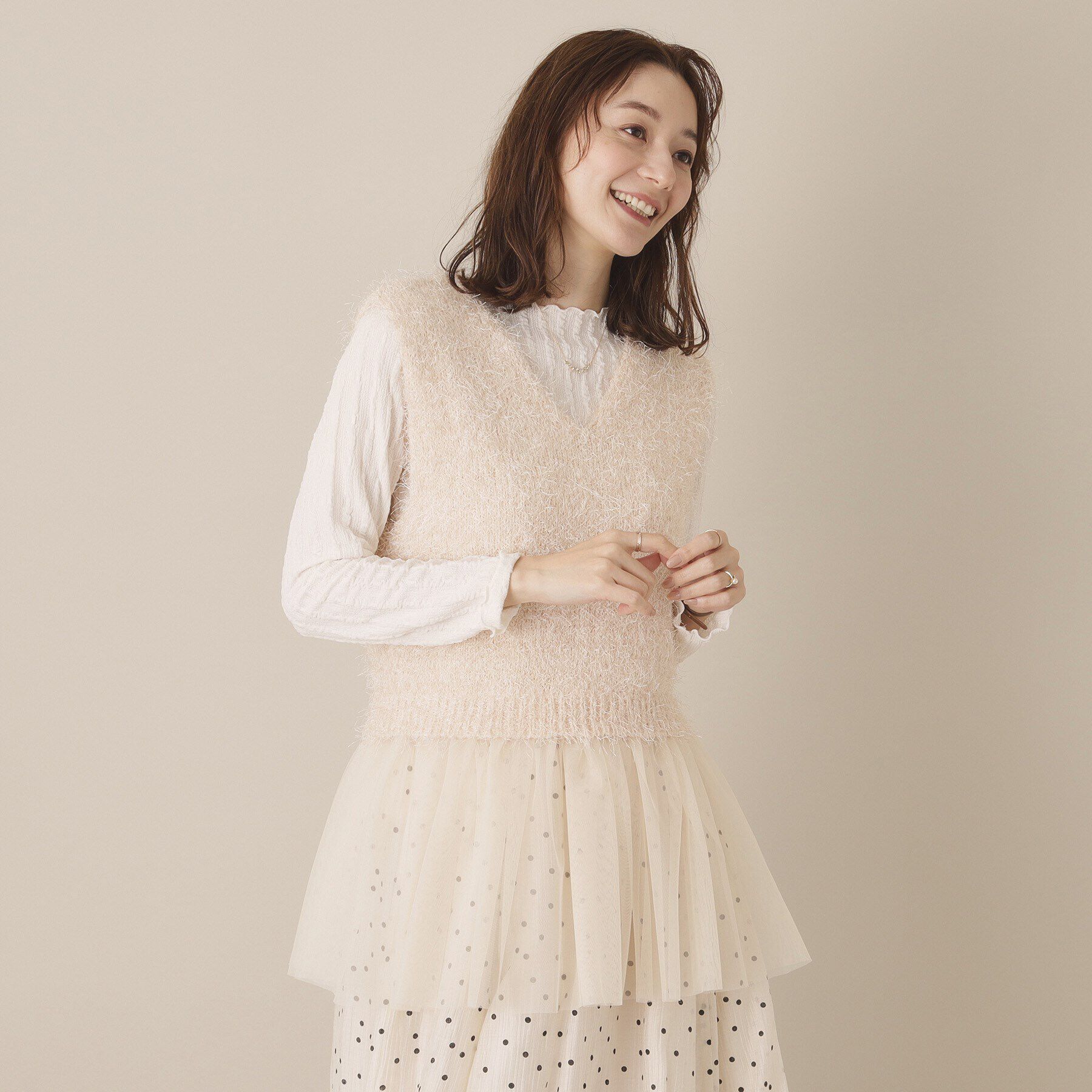 ITS&rsquo;DEMO「【手洗い可】ニット&times;チュールジレ」|ベスト・ジレ|