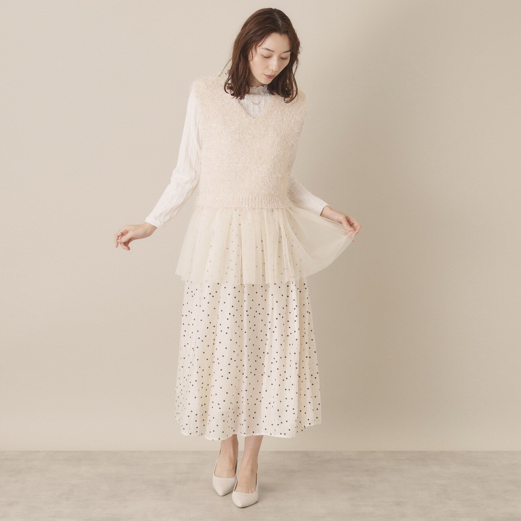 ITS&rsquo;DEMO「【手洗い可】ニット&times;チュールジレ」|ベスト・ジレ|