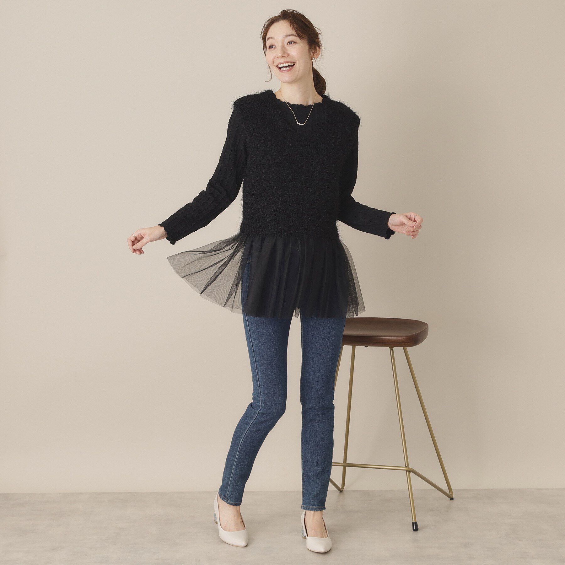 ITS&rsquo;DEMO「【手洗い可】ニット&times;チュールジレ」|ベスト・ジレ|