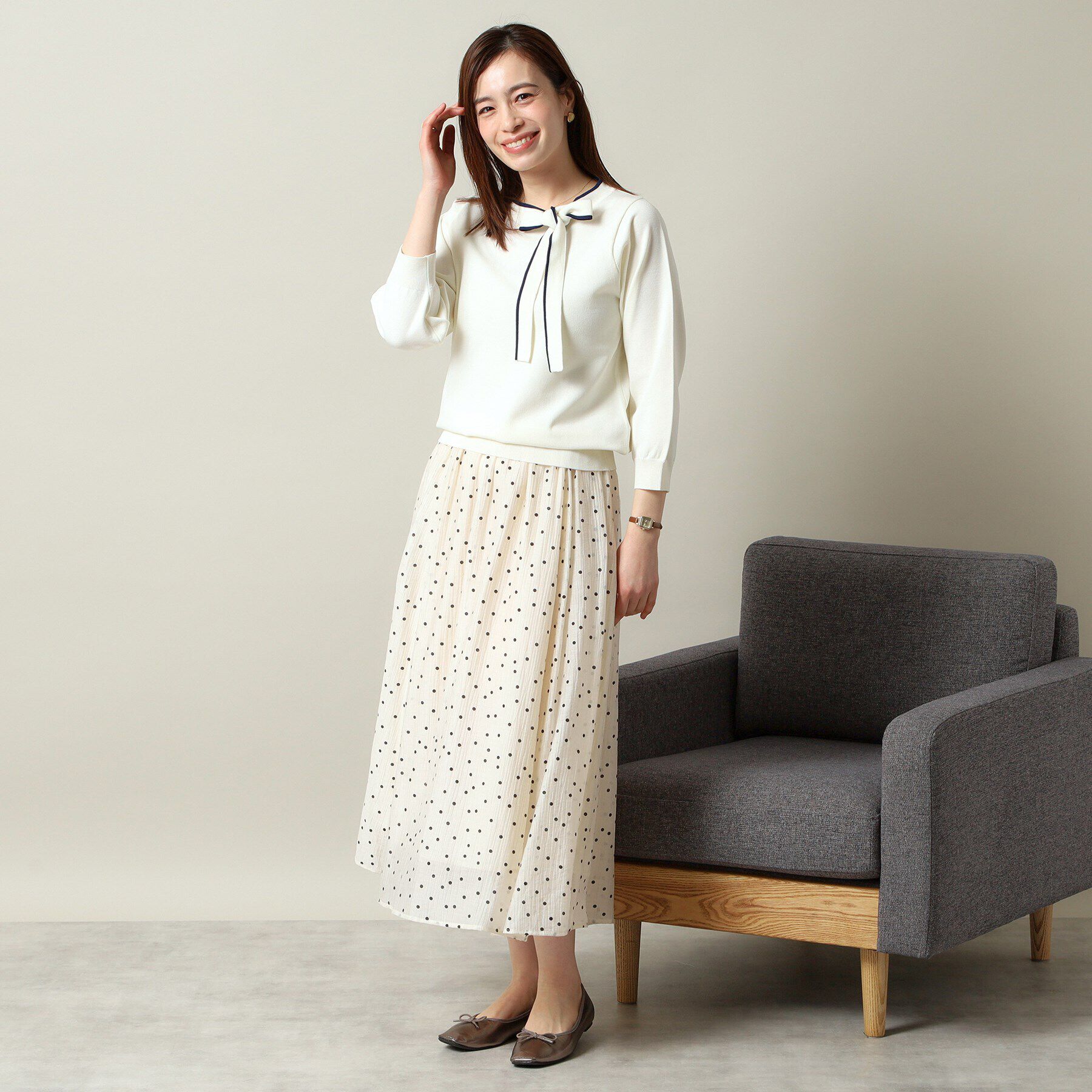 ITS&rsquo;DEMO「【縮みに強い／洗濯機OK】ボウタイリボンニット」|ニット・セーター|