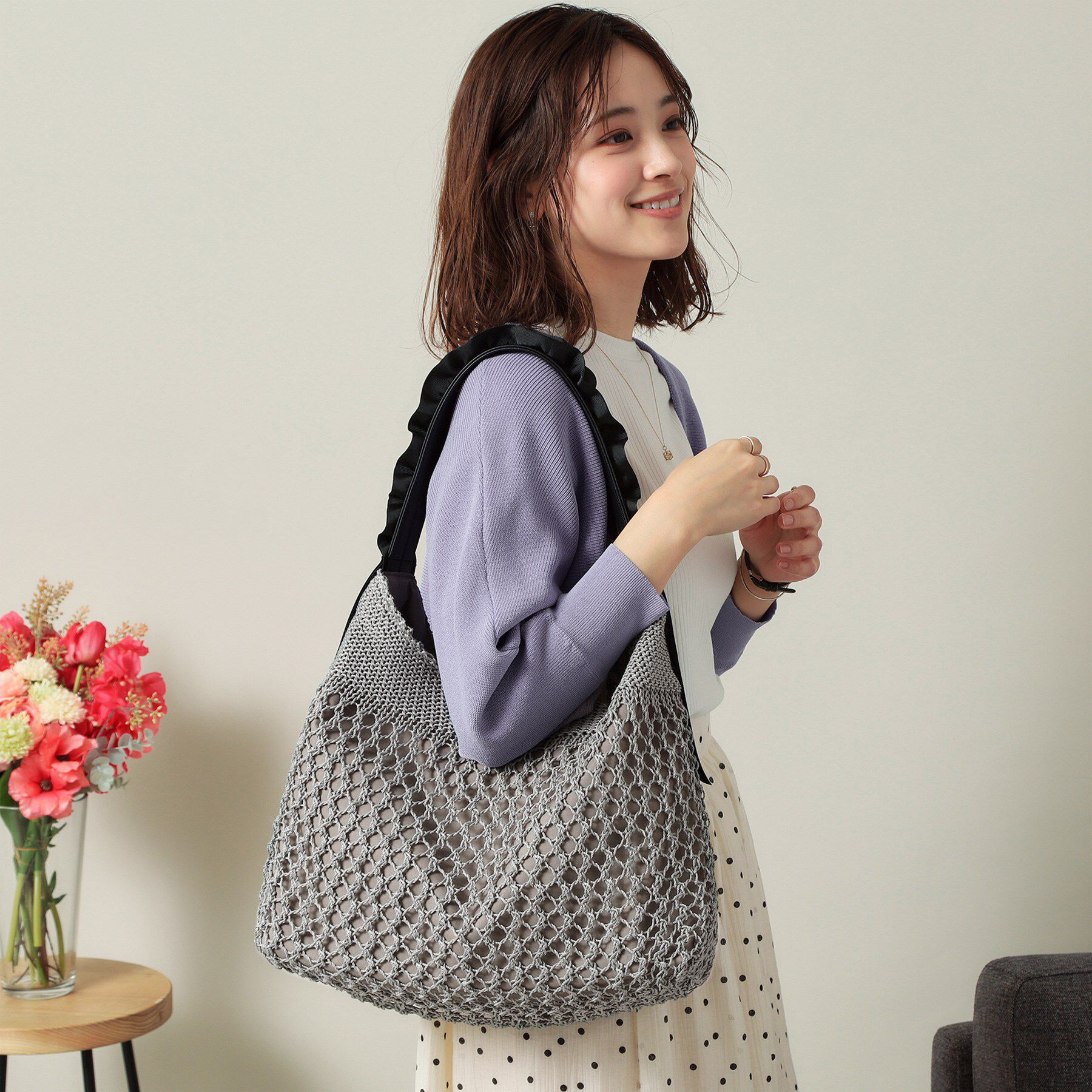 ITS&rsquo;DEMO「コード編みフリルワンハンドルトート」|トートバッグ|