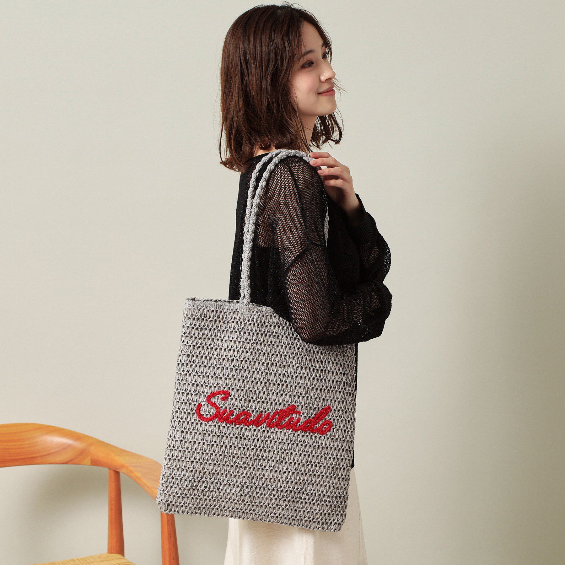 ITS&rsquo;DEMO「雑材サガラ刺繍フラットトート」|トートバッグ|