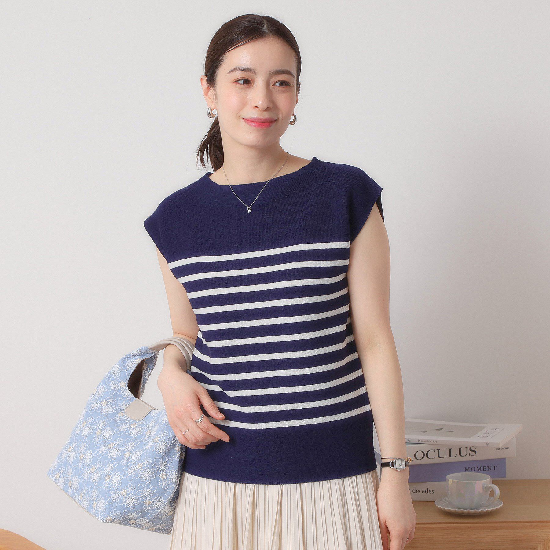 ITS&rsquo;DEMO「【清涼感／洗濯機OK】フレンチスリーブニット」|ニット・セーター|ネイビー(394)