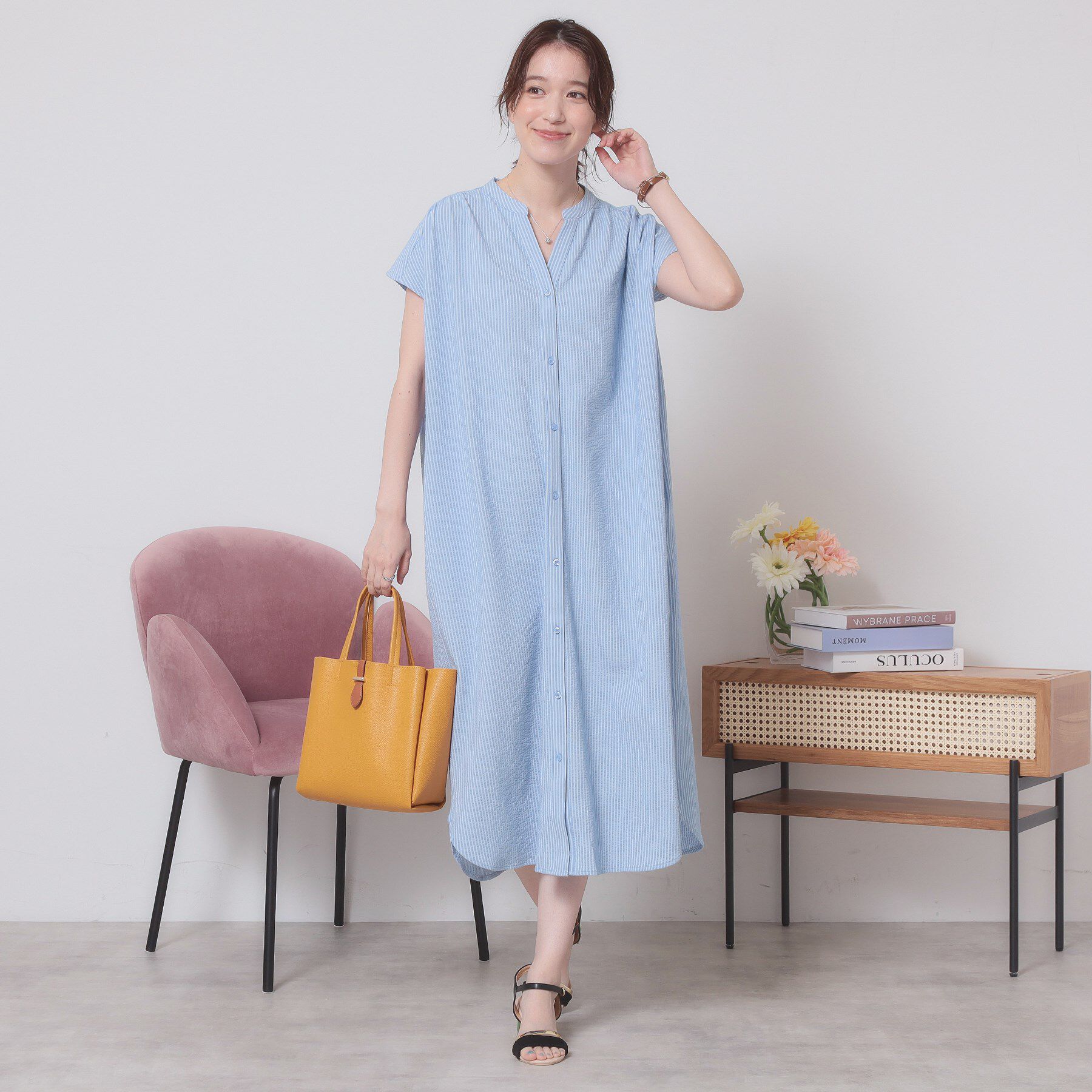 ITS&rsquo;DEMO「【洗濯機OK／洗濯後しわになりにくい】カットサッカー前開きワンピース」|ワンピース|