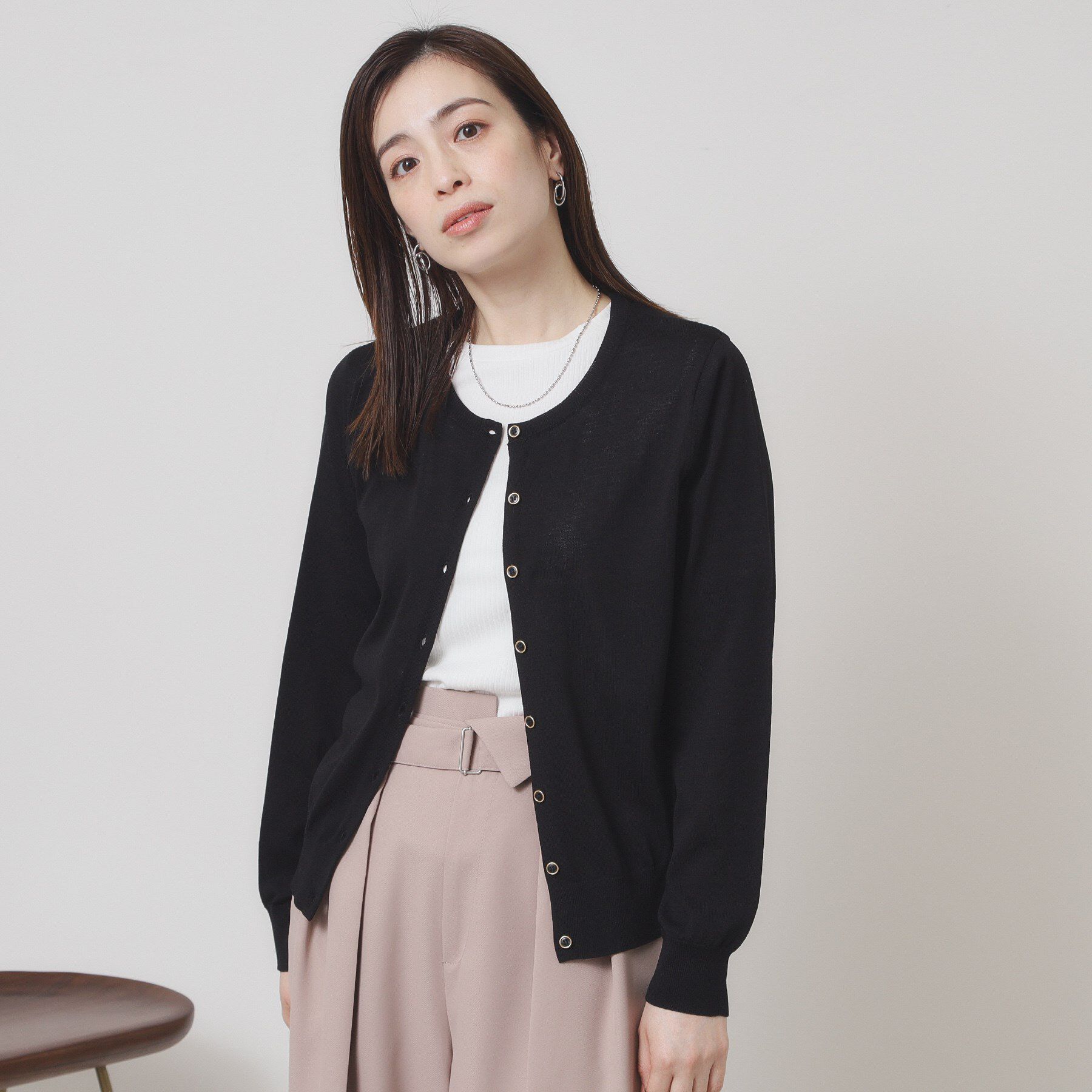 ITS&rsquo;DEMO「【UV／冷感／毛玉防止／手洗い可／M・L展開】クルーニットカーディガン」|カーディガン|ブラック(019)