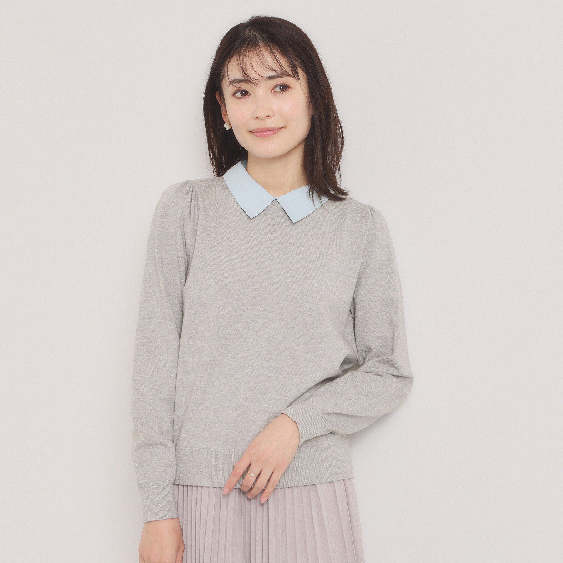 ITS&rsquo;DEMO「【手洗い可】シャツ襟付きニット」|ニット・セーター|グレー(012)