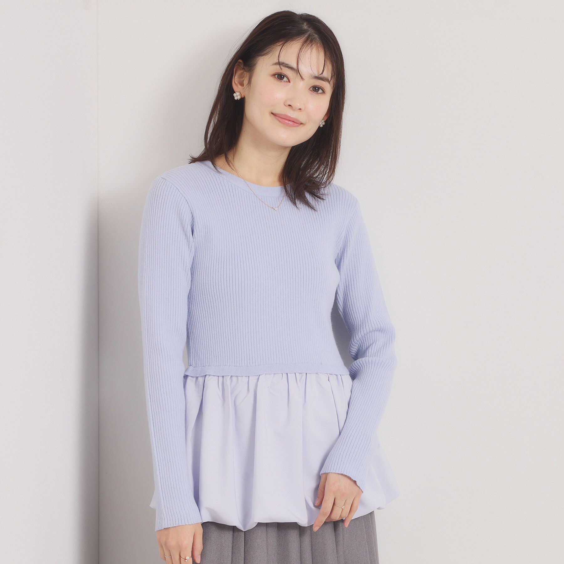 ITS&rsquo;DEMO「【手洗い可】裾バルーンドッキングニット」|ニット・セーター|サックスブルー(09