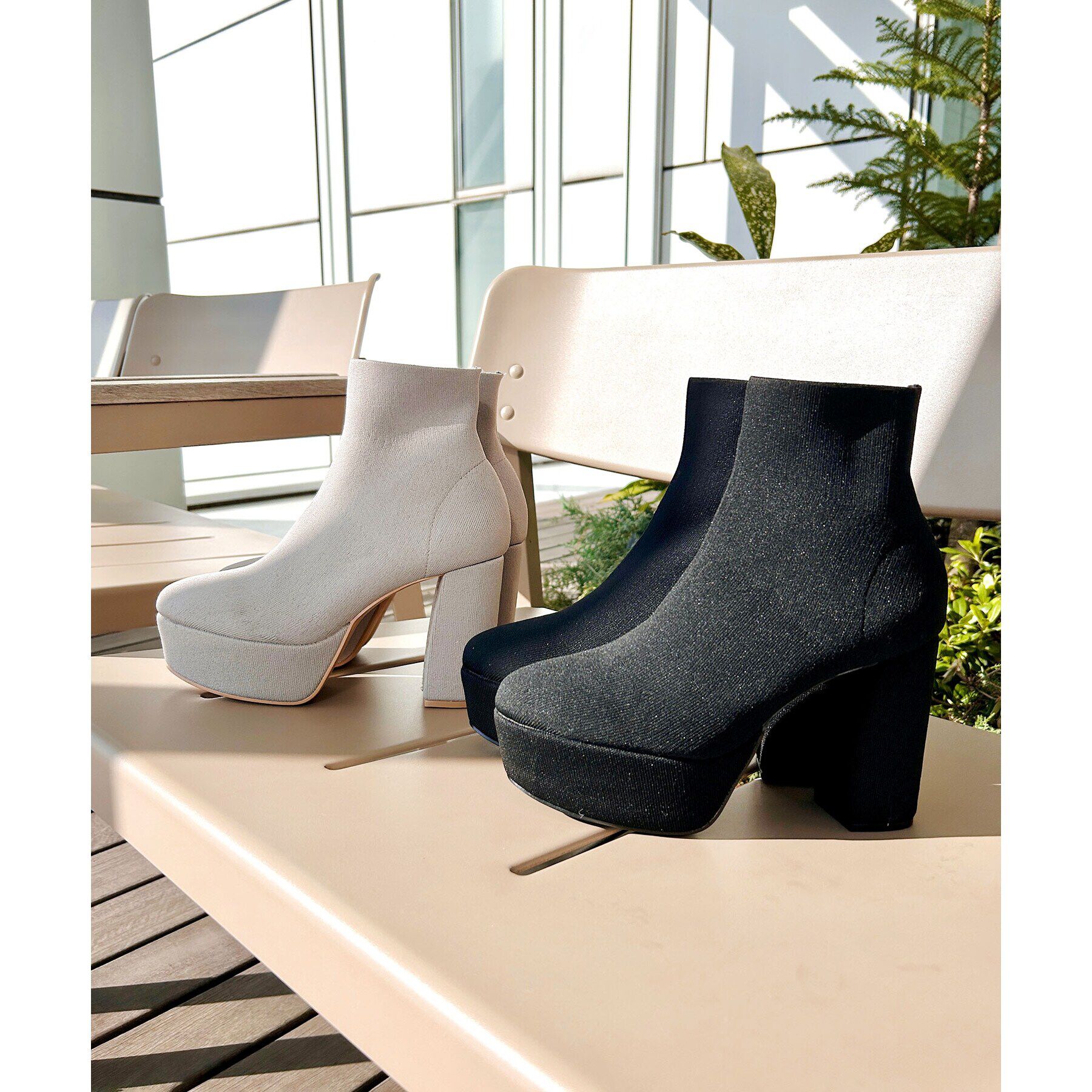 ESPERANZA「【ラク盛り／ショートブーツ】リピーター続出／脚長美脚　厚底ニットショートブーツ」|ショートブーツ|