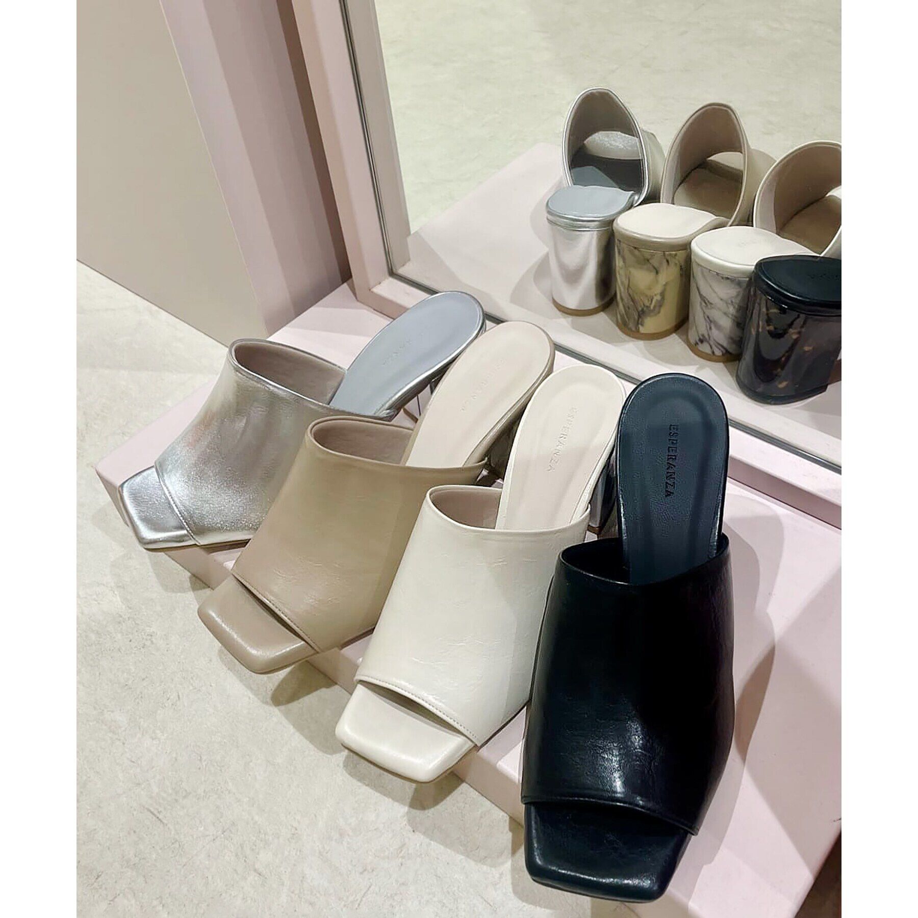 ESPERANZA「スクエアトゥブロックヒールサンダル 24SS」|サンダル|