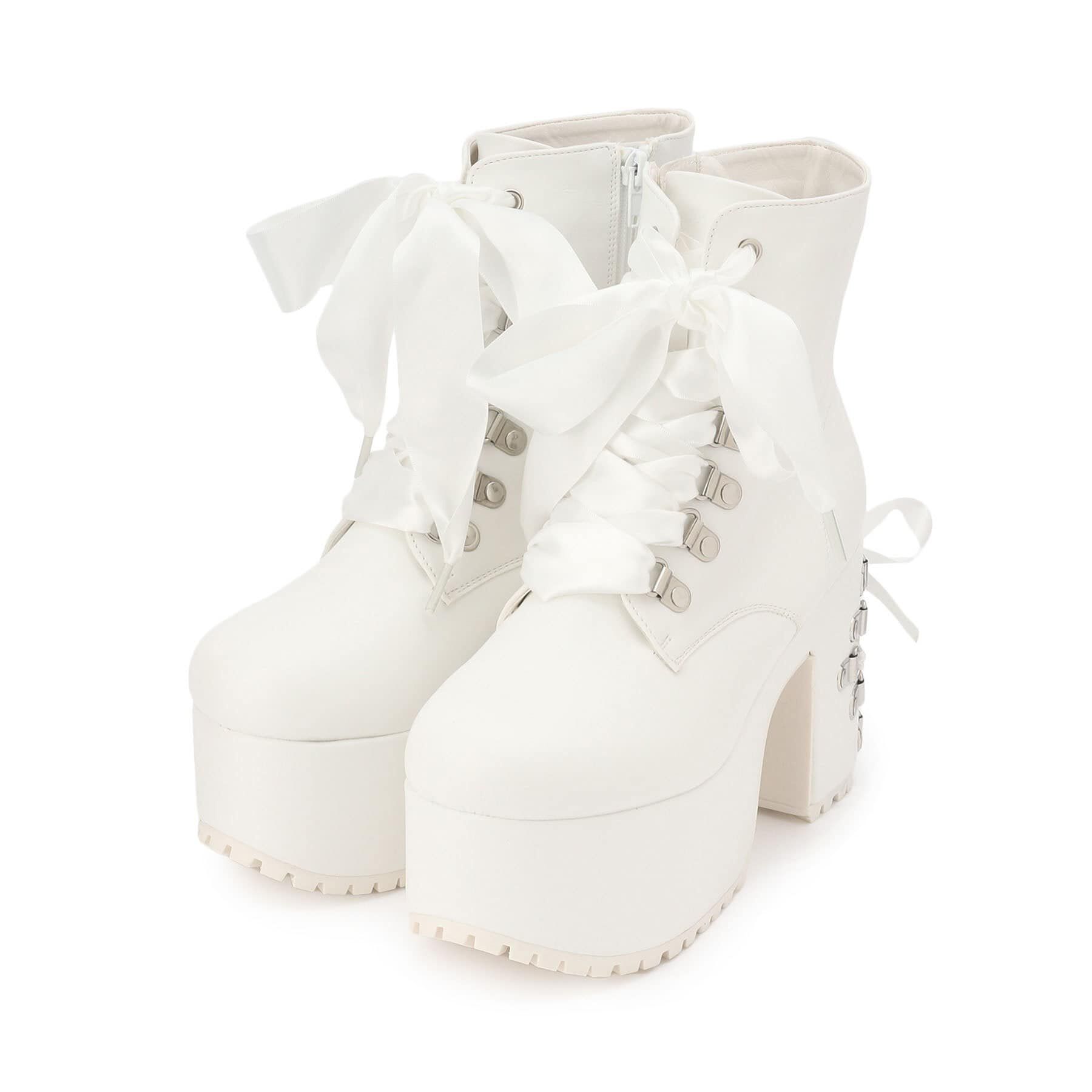 csT&P「厚底 ハトメ レースアップブーツ」|ショートブーツ|ﾎﾜｲﾄ(001)