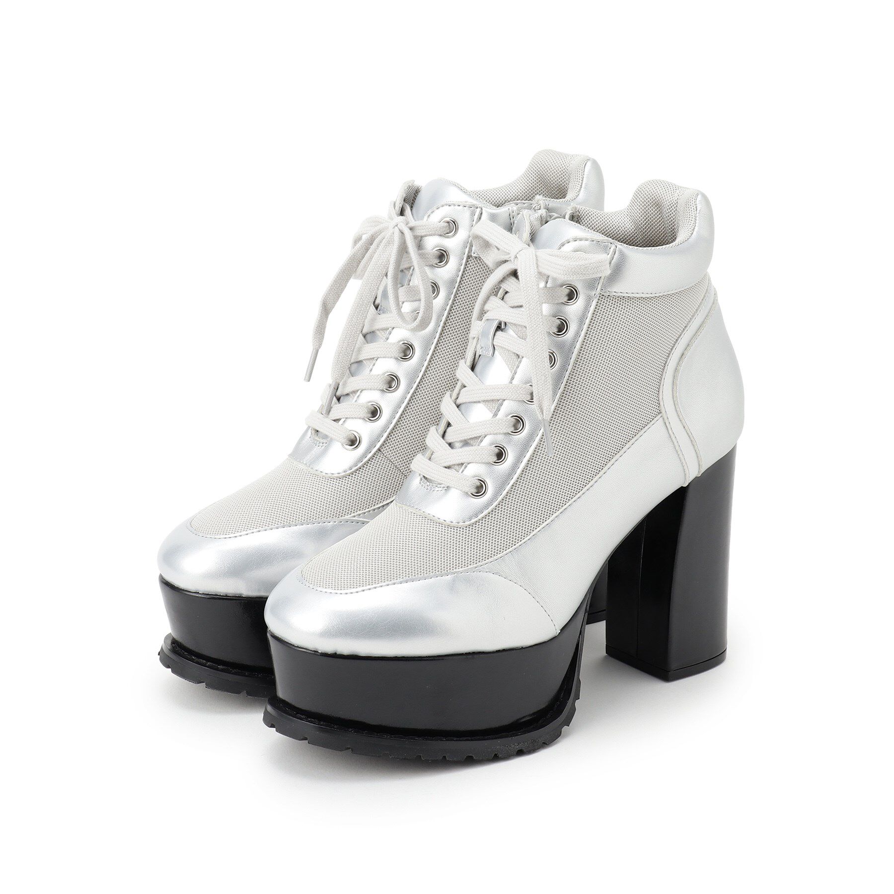 ESPERANZA「【ラク盛り／ショートブーツ】リピーター続出／脚長美脚　厚底メッシュスポーティーショートブーツ」|ショートブーツ|シルバー(208)