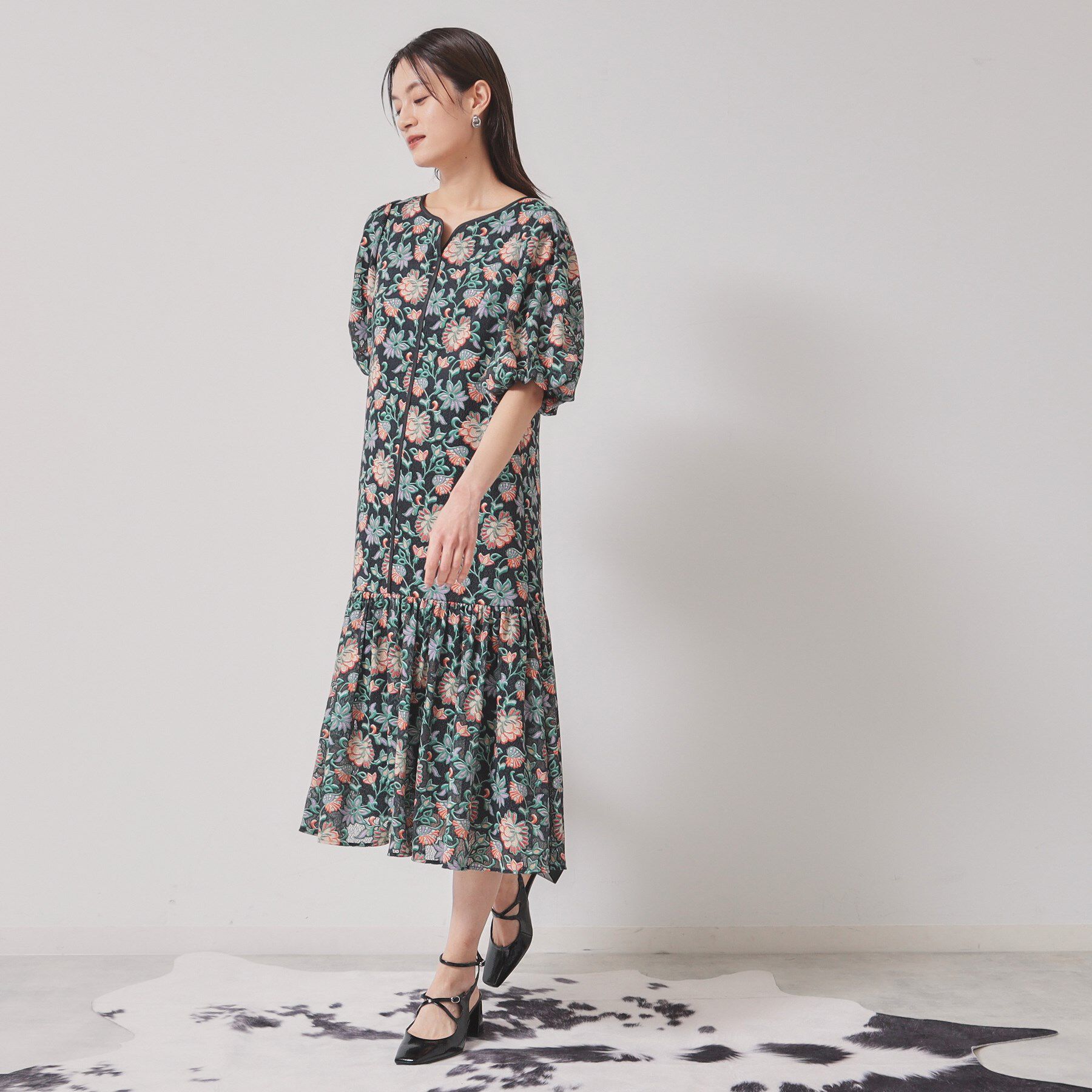 SunaUna「【オパールレース／パフスリーブ】ティアードワンピース」|ワンピース|