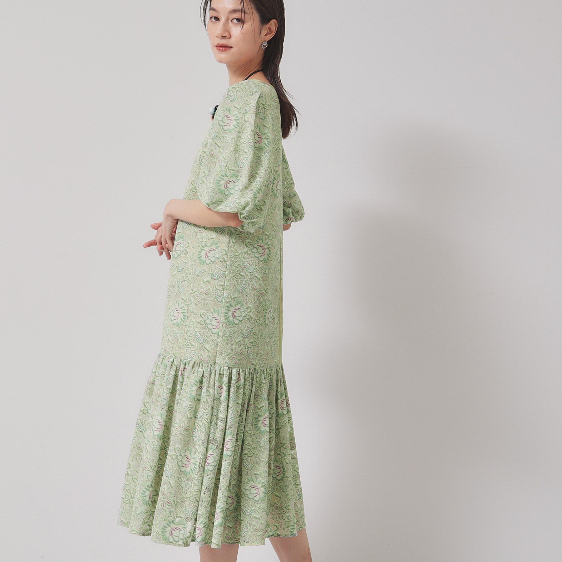 SunaUna「【オパールレース／パフスリーブ】ティアードワンピース」|ワンピース|