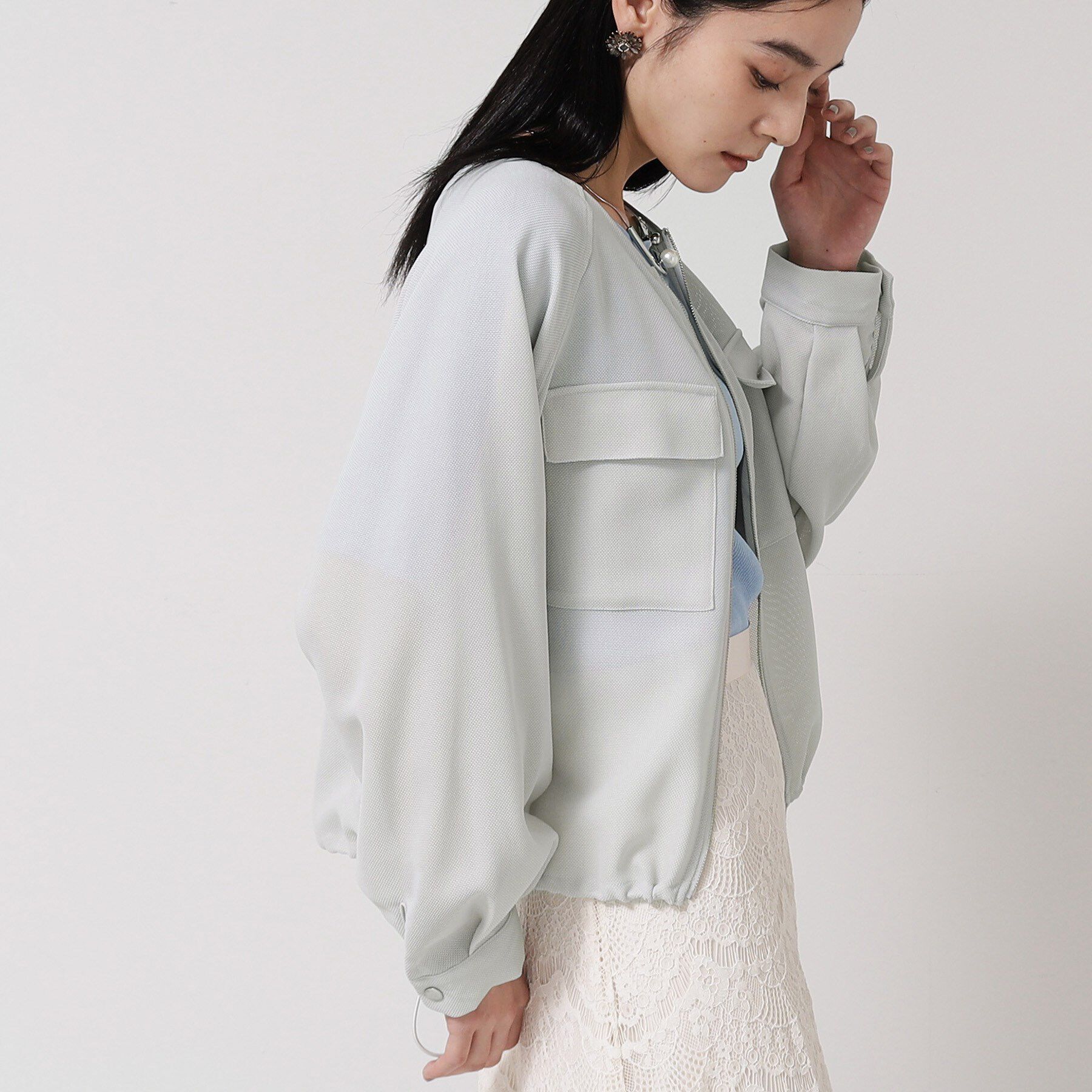 SunaUna「【メッシュ／パフスリーブ】ライトブルゾン」|ブルゾン・スタジャン|