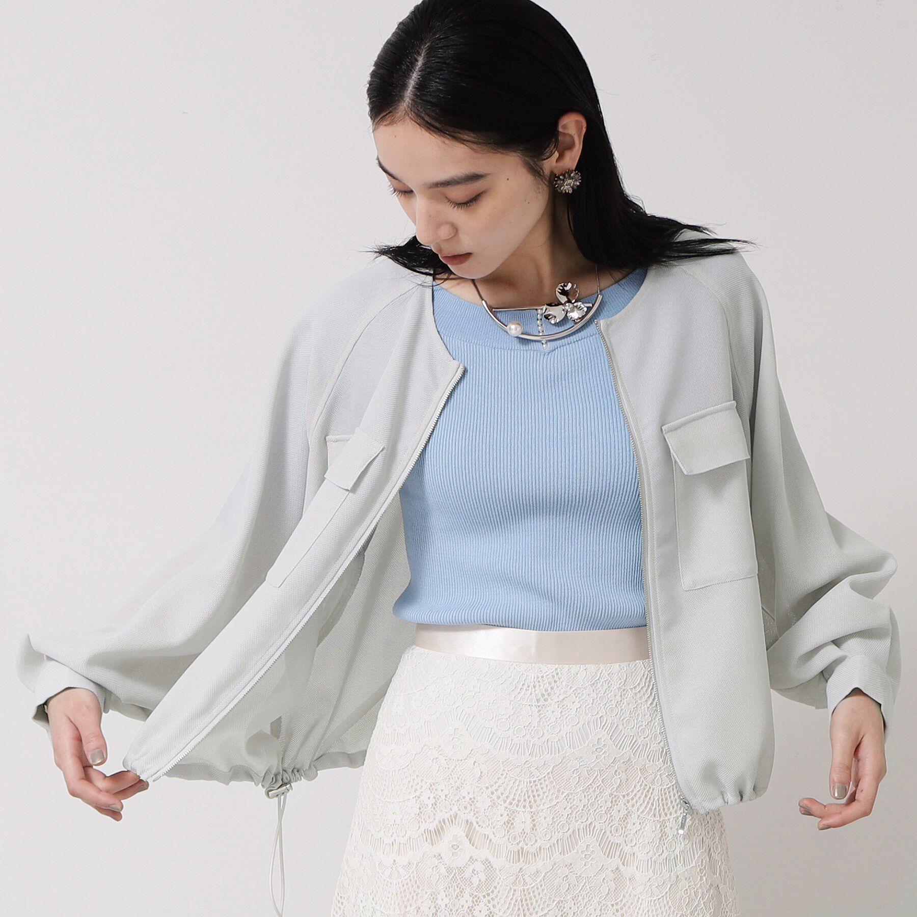 SunaUna「【メッシュ／パフスリーブ】ライトブルゾン」|ブルゾン・スタジャン|