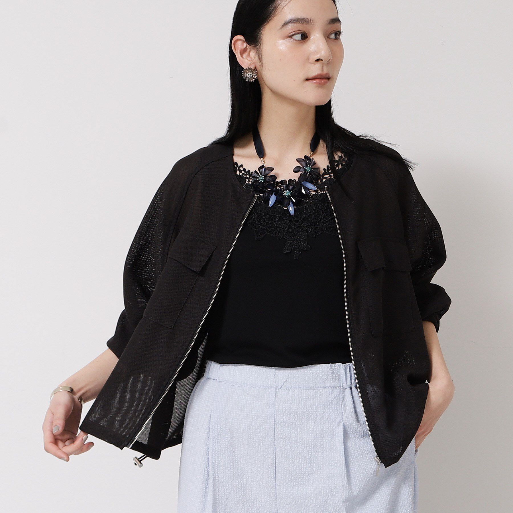 SunaUna「【メッシュ／パフスリーブ】ライトブルゾン」|ブルゾン・スタジャン|スミクロ(018)