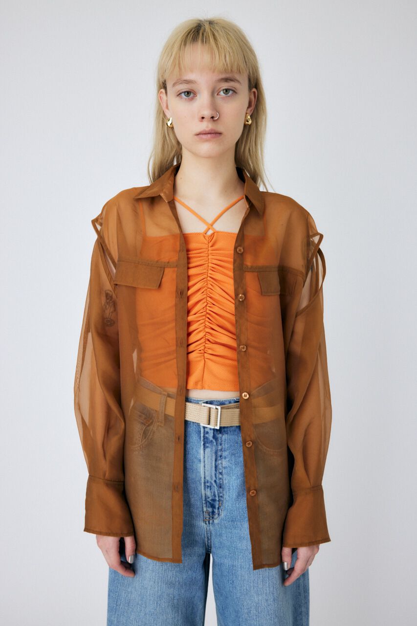 MOUSSY「TIED SLEEVE SEE-THROUGH シャツ」|シャツ・ブラウス|