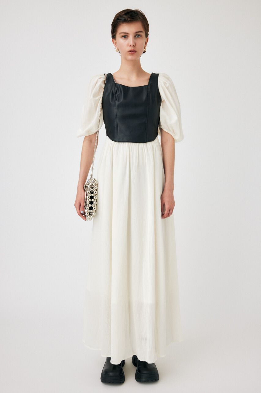 MOUSSY「PUFF SLEEVE CRAPE ドレス」|ワンピース|O/WHT1