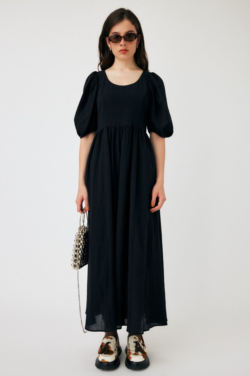 MOUSSY「PUFF SLEEVE CRAPE ドレス」|ワンピース|BLK