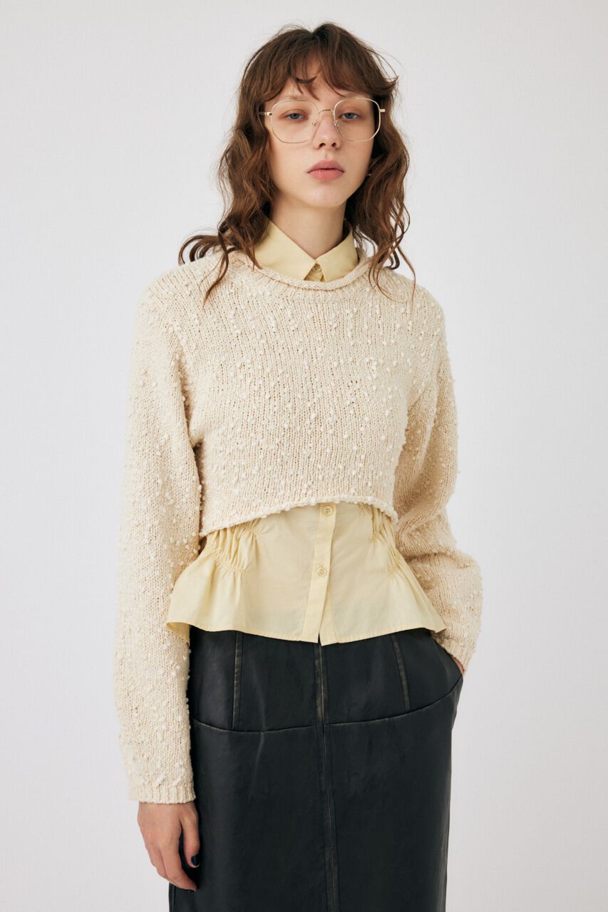 MOUSSY「WIDE SLEEVE CROPPED ニット」|ニット・セーター|O/WHT1