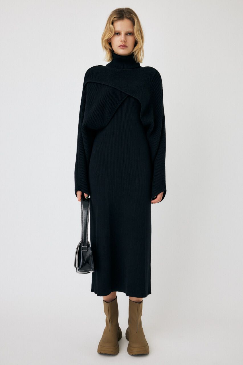 MOUSSY「SWITCHING RIB KNIT ドレス」|ワンピース|BLK