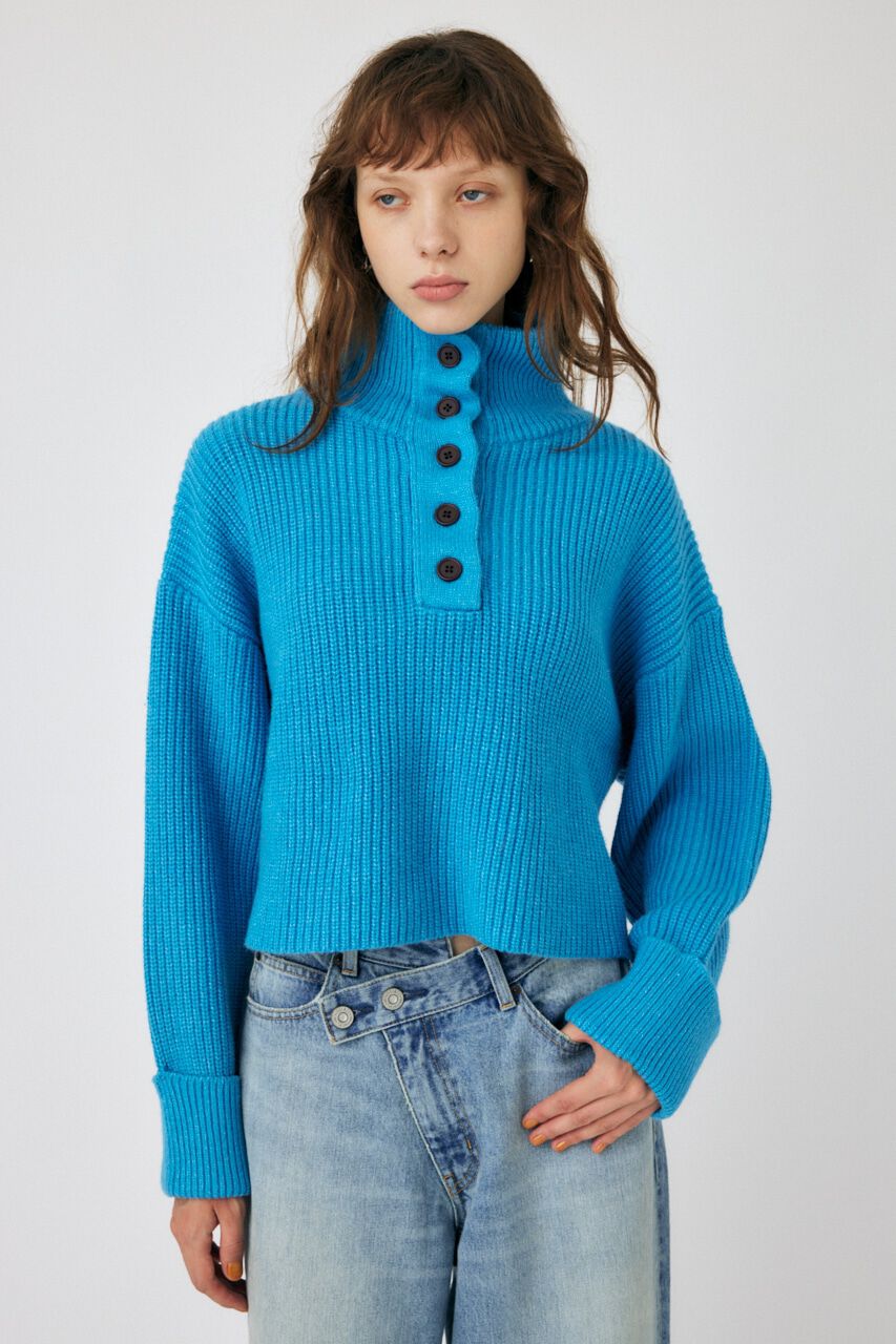 MOUSSY「BUTTON UP HI NECK KNIT トップス」|ニット・セーター|