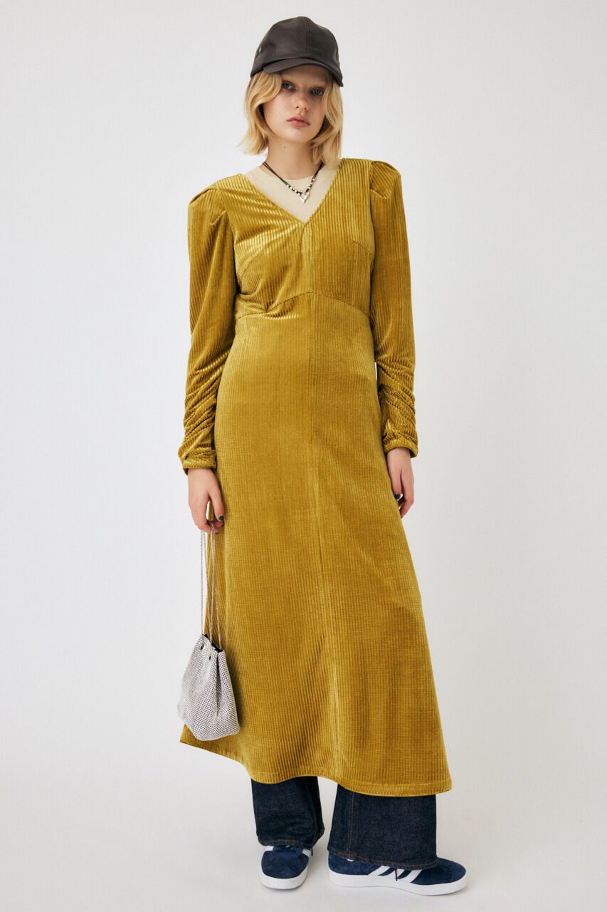 MOUSSY「VELOR PUFF SHOULDER ドレス」|ワンピース|L/GRN1