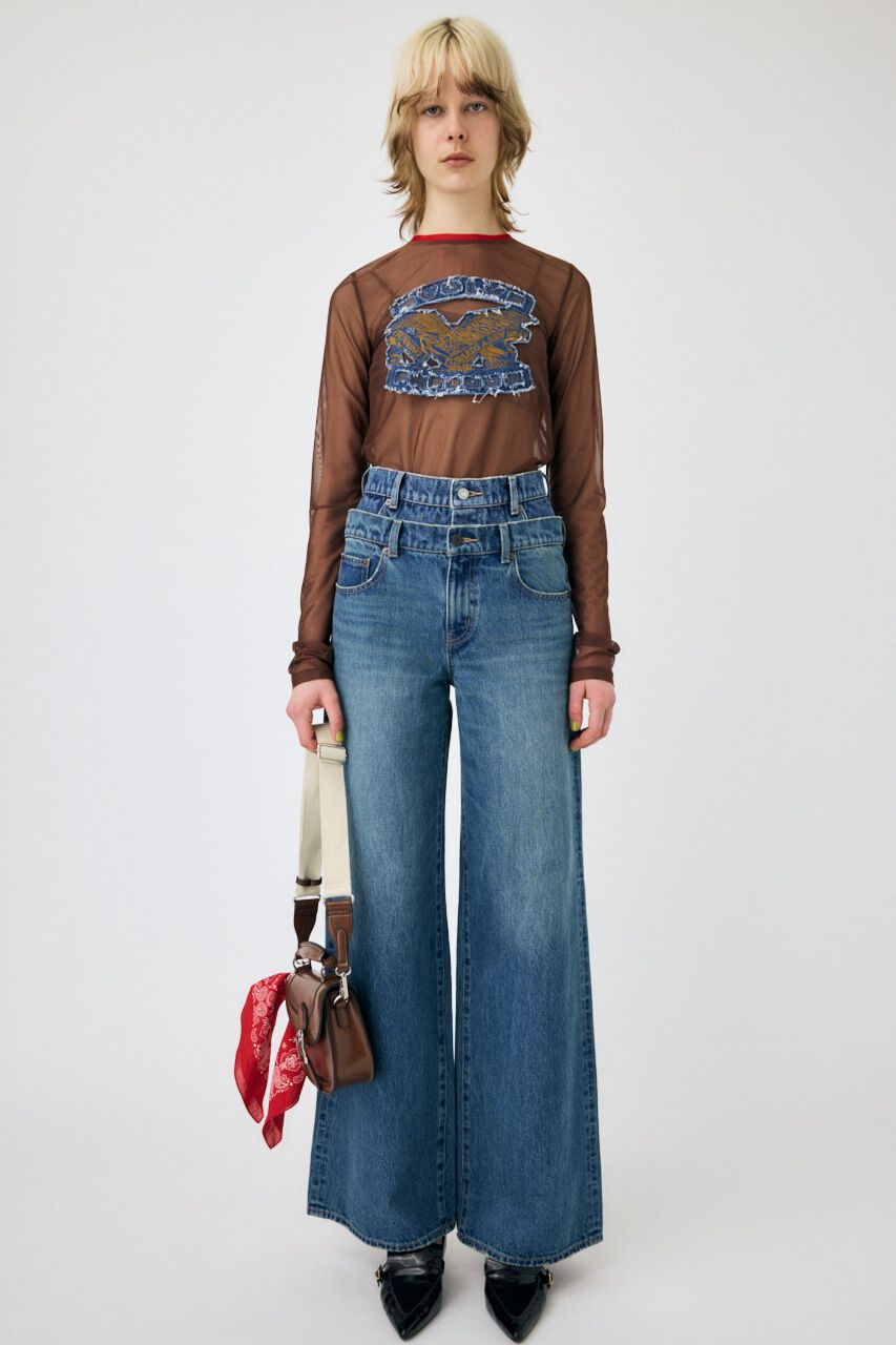 MOUSSY「W WAIST WIDE LEG STRAIGHT」|デニム|BLU