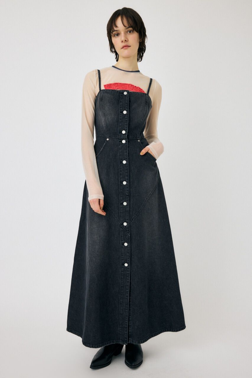 MOUSSY「DENIM LONG CAMI ドレス」|ワンピース|BLK