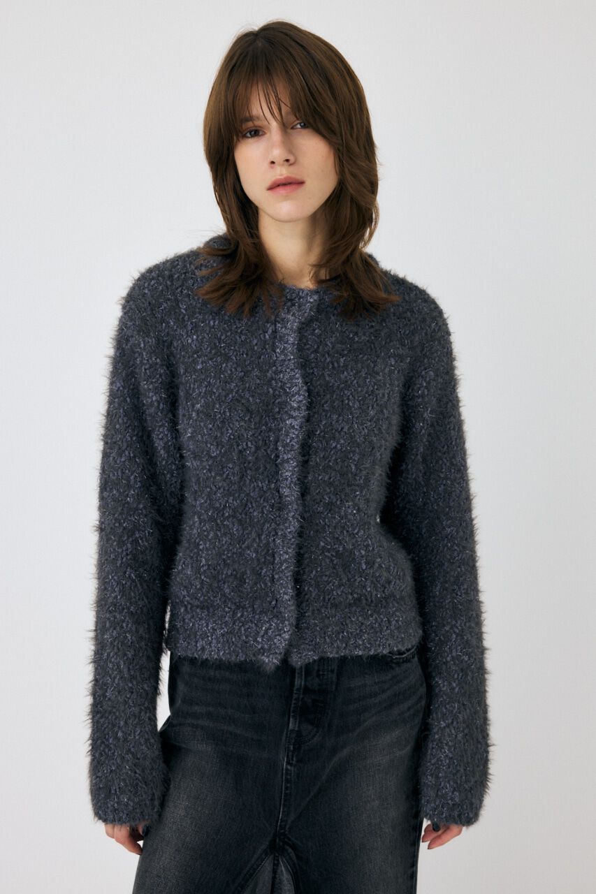 MOUSSY「GLITTER SHAGGY ニットカーディガン」|カーディガン|GRY