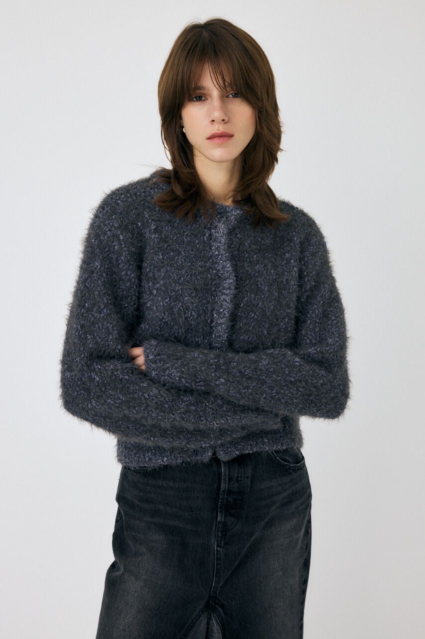 MOUSSY「GLITTER SHAGGY ニットカーディガン」|カーディガン|