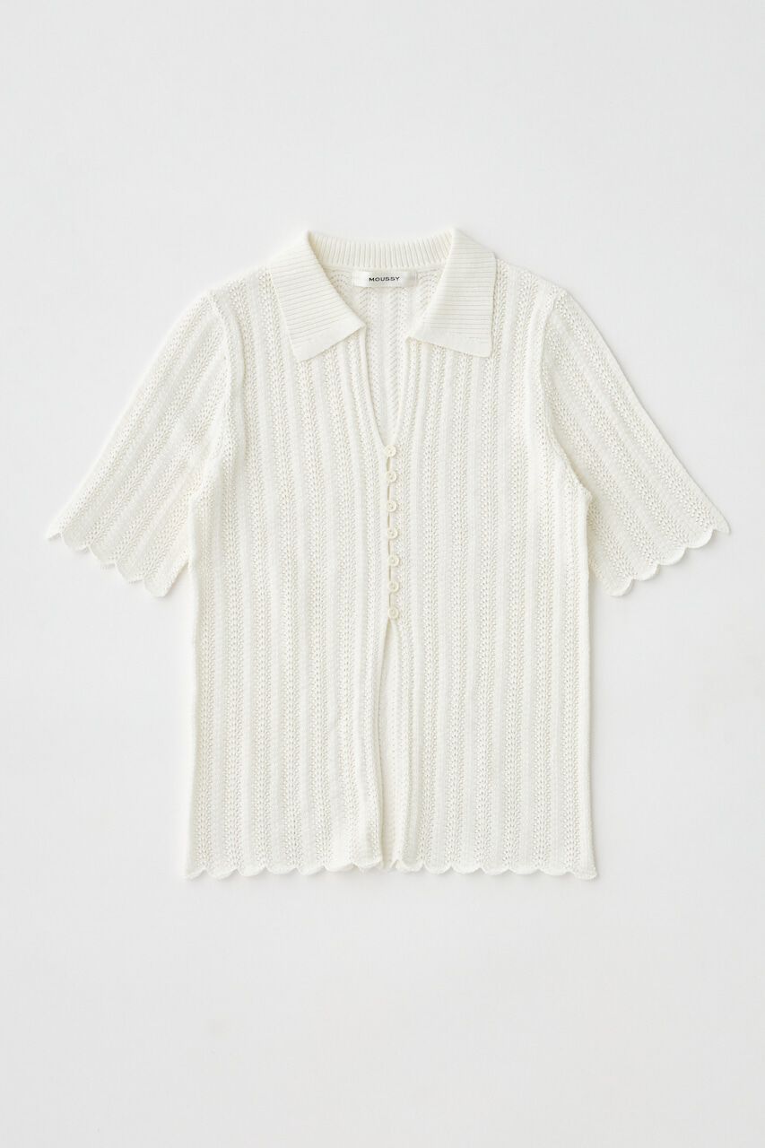 MOUSSY「COTTON KNIT OPENWORK カーディガン」|ニット・セーター|O/WHT1