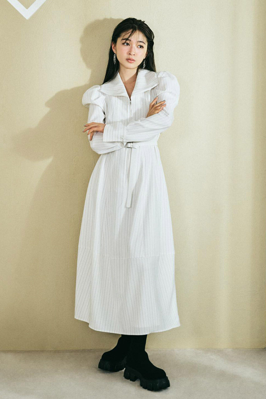 rienda「オーバーカラーZIPフレアOP」|ワンピース|柄WHT5