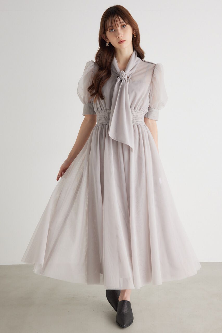 rienda「ネクタイチュールフレア OP」|ワンピース|BEG