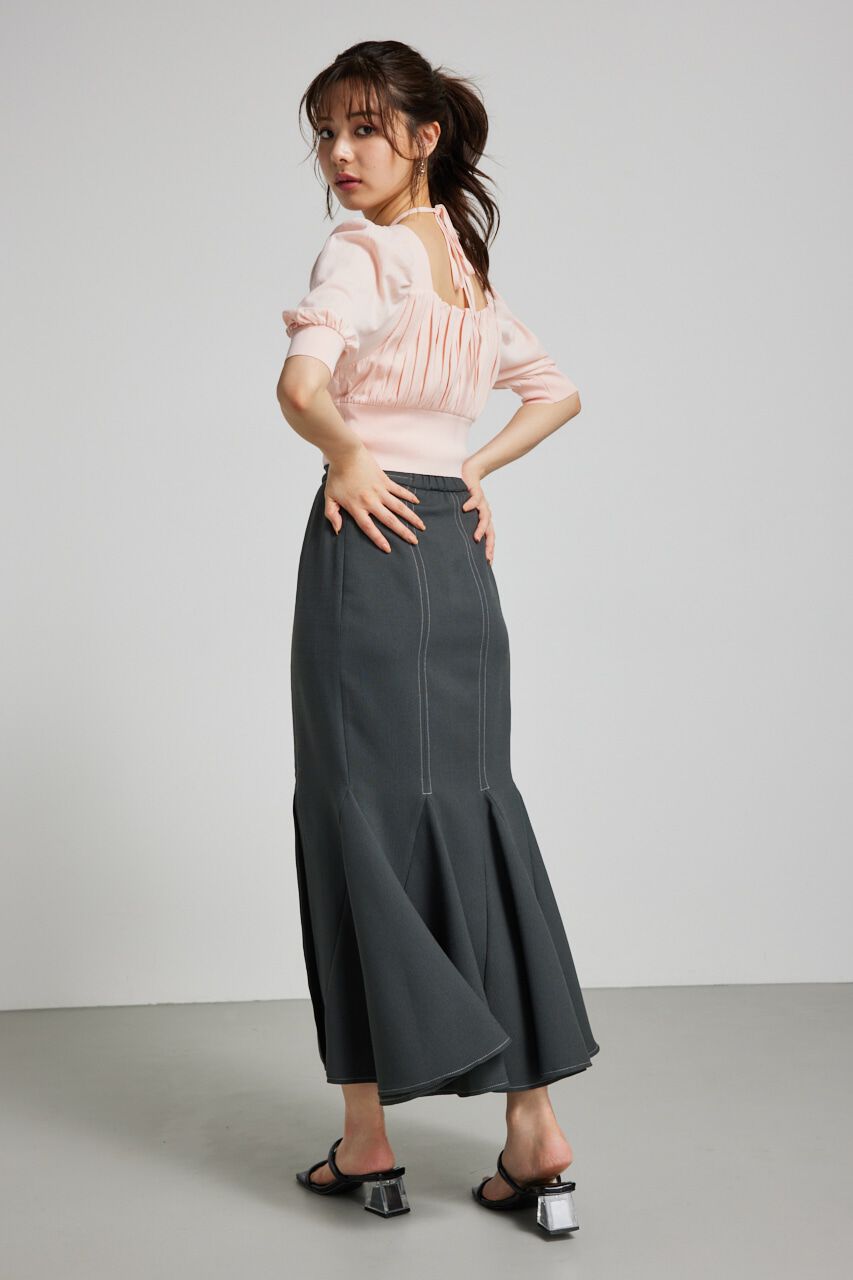 rienda「バストギャザークロップハーフSLV Knit TOP」|ニット・セーター|