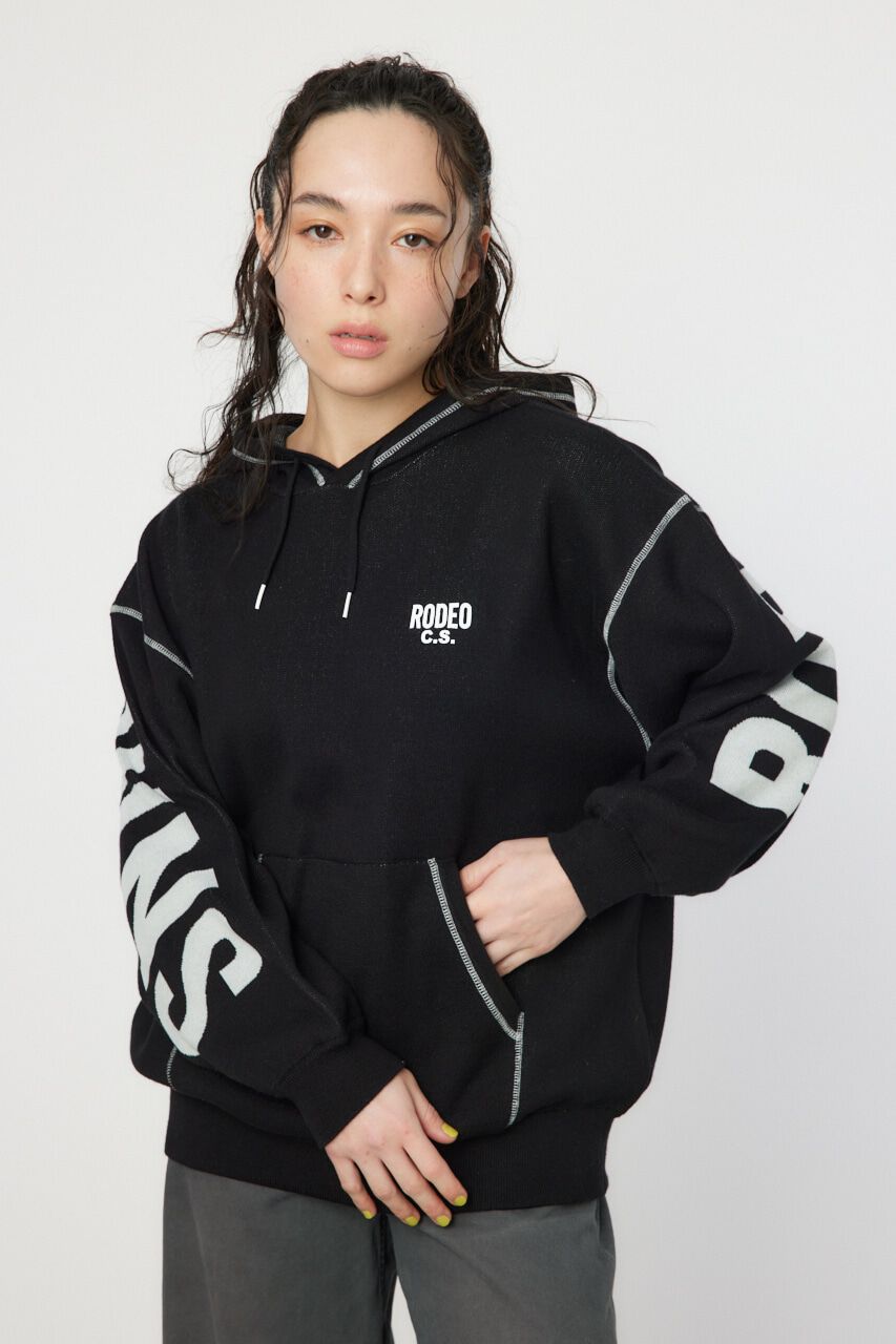 RODEO CROWNS「スウェットライクバックロゴニットフーディー」|ニット・セーター|BLK