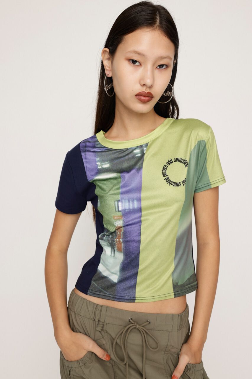 SLY「PRINT SWICHING COMPACT Tシャツ」|Tシャツ・カットソー|M/NVY7