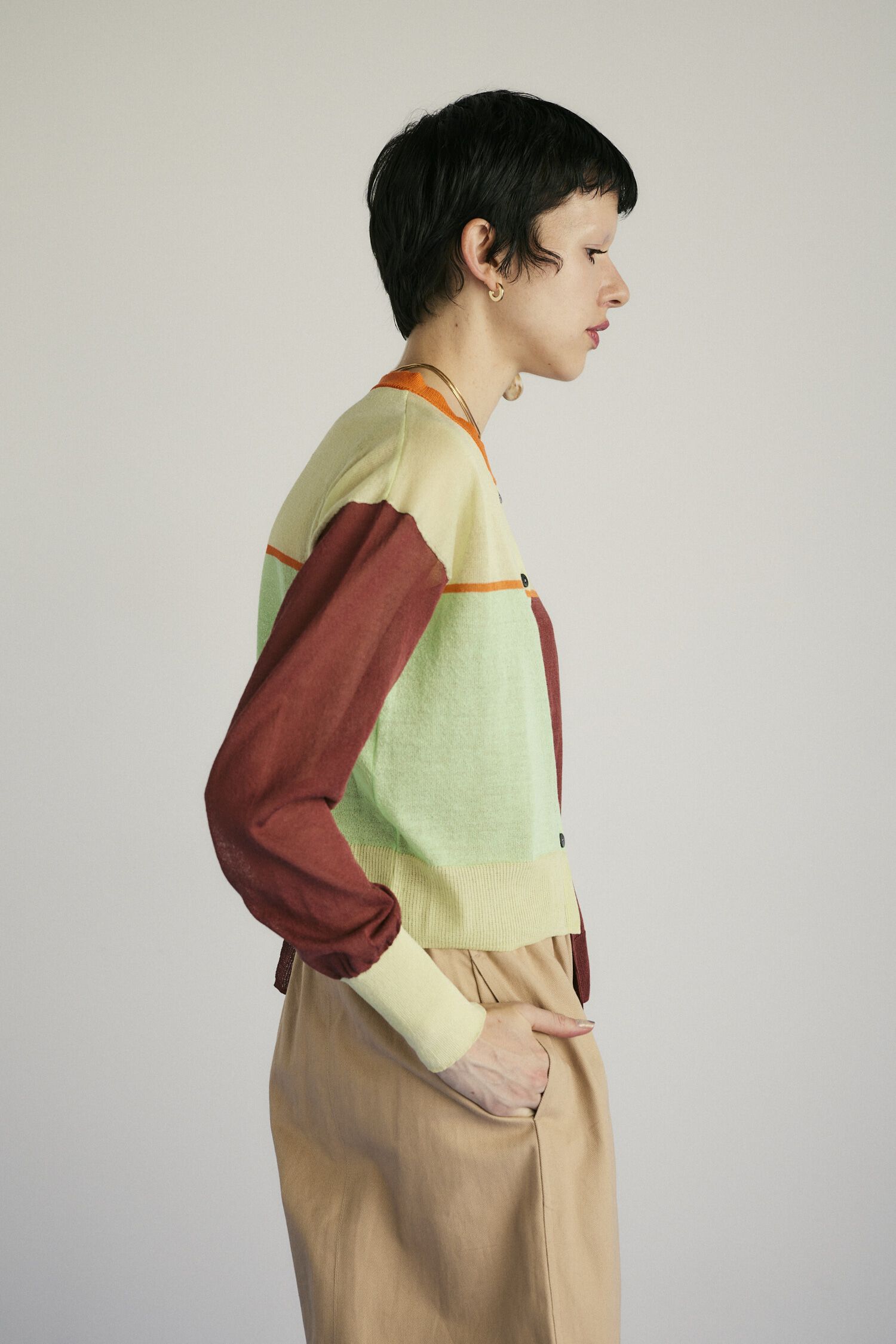 HeRIN.CYE「Asymmetry line cardigan」|カーディガン|