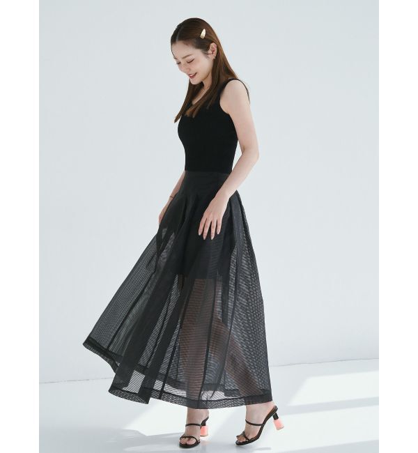 ELENDEEK「【FUJIKO&times;ELENDEEK】2WAY SHEER CHECK FLARED SK」|スカート|