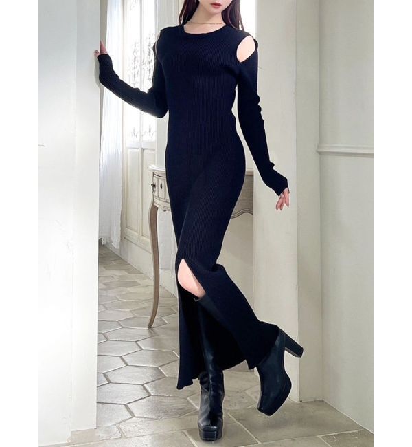 RESEXXY「ショルダーオープンタイトニットワンピース」|ワンピース|ブラック