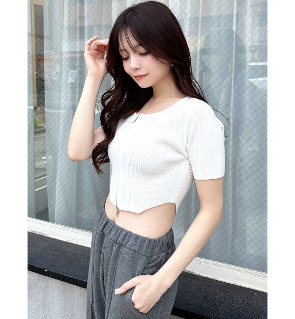 RESEXXY「ジップデザインクロップドニットトップス」|ニット・セーター|