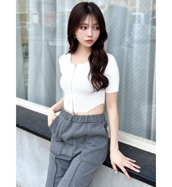 RESEXXY「ジップデザインクロップドニットトップス」|ニット・セーター|