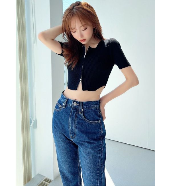 RESEXXY「ジップデザインクロップドニットトップス」|ニット・セーター|