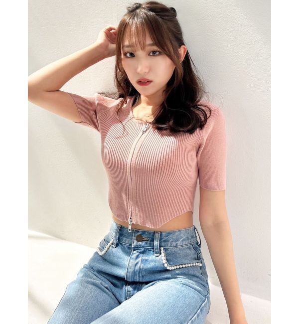 RESEXXY「ジップデザインクロップドニットトップス」|ニット・セーター|