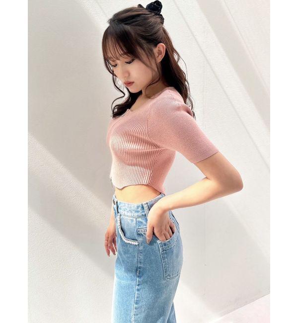 RESEXXY「ジップデザインクロップドニットトップス」|ニット・セーター|